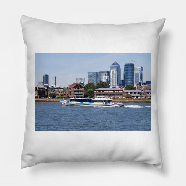 Thames Clippers at Thames Greenwich London Pillow by fantastic-designs