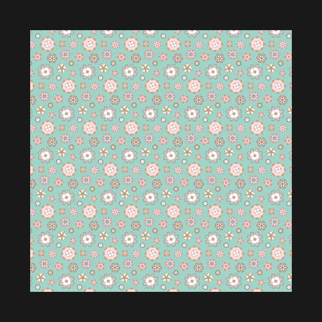 Pink rosettes on mint background – seamless pattern by colorofmagic