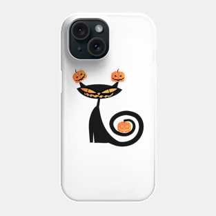 Halloween Witch Black Cat Playing with Happy Pumpkin Phone Case