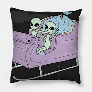 Sleigh Ride Aliens Pillow