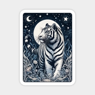 Monochromatic White Tiger In Jungle At Night Magnet