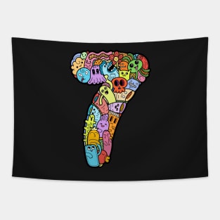 Number 7 seven - Funny and Colorful Cute Monster Creatures Tapestry