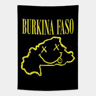 Vibrant Burkina Faso Africa x Eyes Happy Face: Unleash Your 90s Grunge Spirit! Smiling Squiggly Mouth Dazed Smiley Face Tapestry