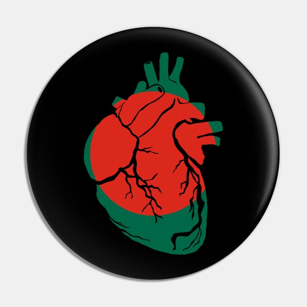 Bangladesh Flag, Anatomical Heart Design Pin by Bun Art Store