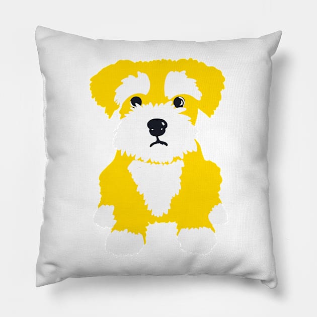 Sweet Yellow Miniature Schnauzer Puppy on A Pink Background Pillow by NattyDesigns