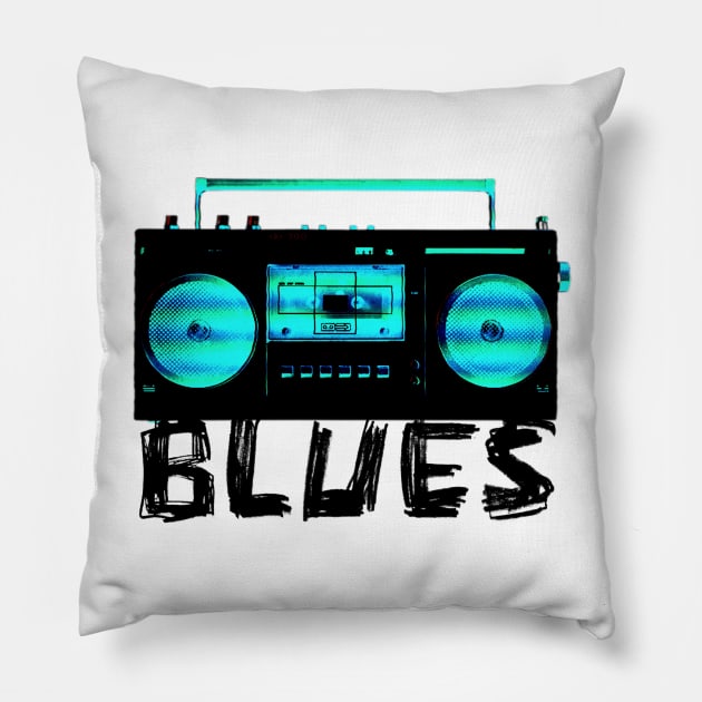 Blues Rock Radio for Blues Music Pillow by badlydrawnbabe