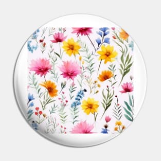 Watercolor Assorted Wildflowers Pattern 4 Pin