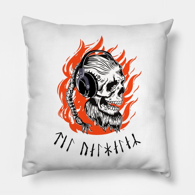 Viking Vintage Skull Beard With Headphone Pillow by MotleyRidge