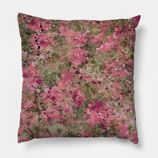 Pink Splattered Rose Garden Pillow by deb schlier