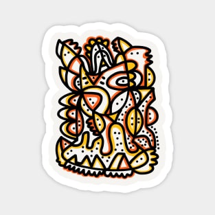 Yellow Orange Graffiti Line Art Creature Magnet