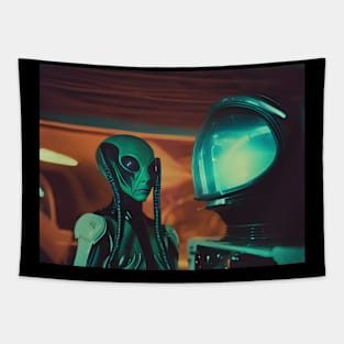 Vintage blue alien Tapestry