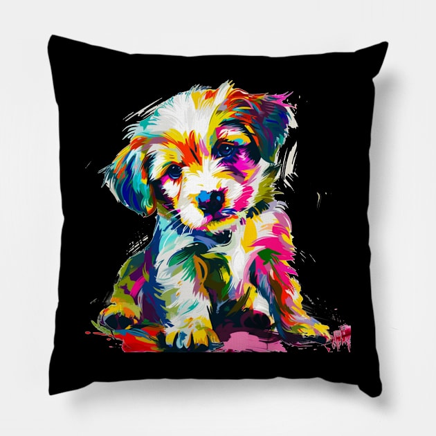 Puppy Colorful Pop Art Design Dog Lover Gift Idea Pillow by karishmamakeia