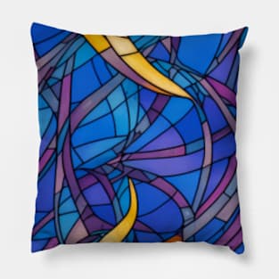 Stained Glass design pattern, seamless, bluish tone, geometrical, abstract design. Pillow