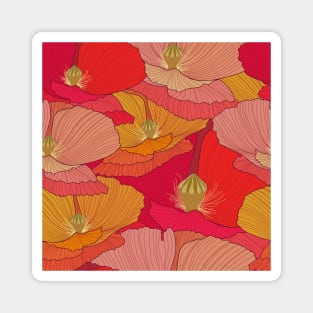 Poppy flowers/wild flowers/red poppy/orange poppy/pink poppy/large scale/summer time/cotton/bright flowers Magnet