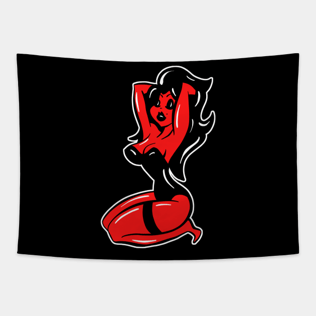 Sexy Red Devil Woman Cartoon Tapestry by Squeeb Creative