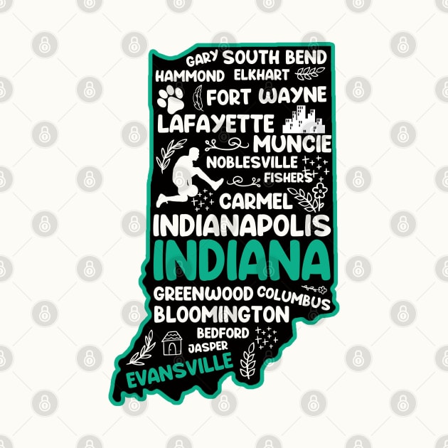 Evansville Indiana cute map Indianapolis, Fort Wayne, Evansville, Carmel, South Bend, Fishers, Bloomington, Hammond, Gary, Lafayette by BoogieCreates