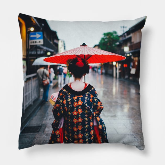 Geisha Walks Pillow by opticpixil