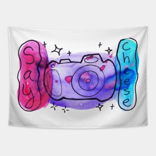 Watercolor Camera Say Cheese Tapestry