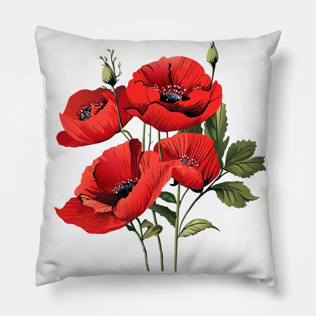 Red poppies flowers, beautiful poppy watercolor Holiday Decoration Birthday gifts and presents, american, traditional, anniversary, memory Pillow by sofiartmedia