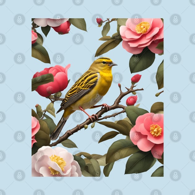 Alabama State Bird Yellowhammer And Camellia by taiche