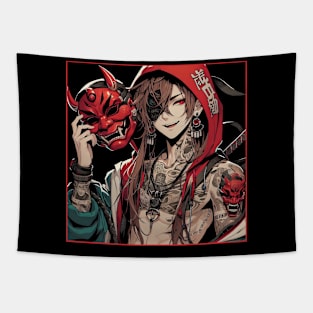 Cyberpink boy with ghost mask Tapestry