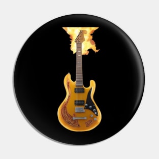 A Futuristic Yellow Guitar With Flames Developing Around The Neck Pin