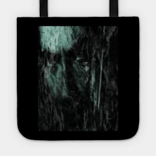 Special processing. Consciousness, king, emerging from dark water. Serious men's face, around waves. Aqua. Tote