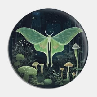 Luna Moth in Mushroom Forest Pin