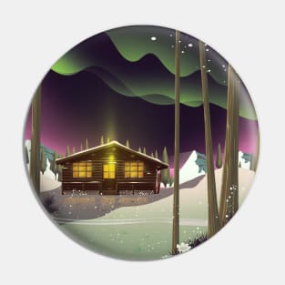 Cabin in the Winter Woods Pin