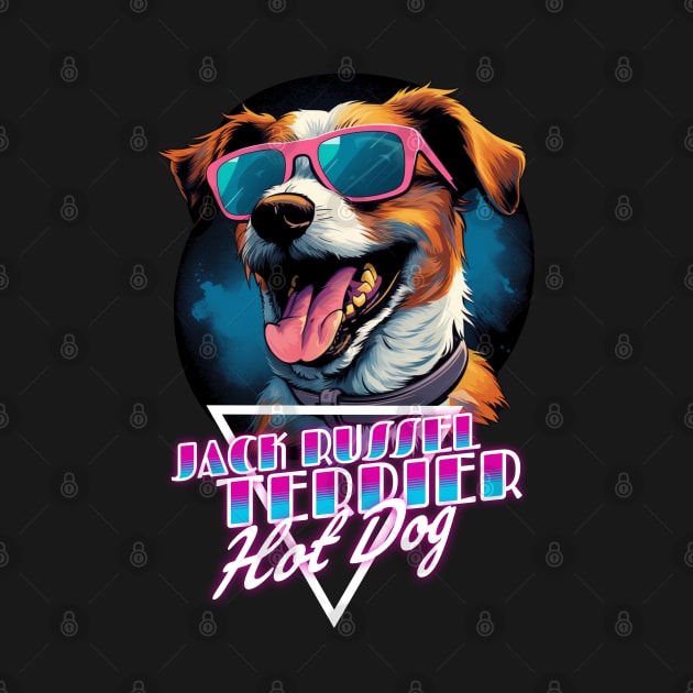 Retro Wave Jack Russel Terrier Hot Dog Shirt by Miami Neon Designs