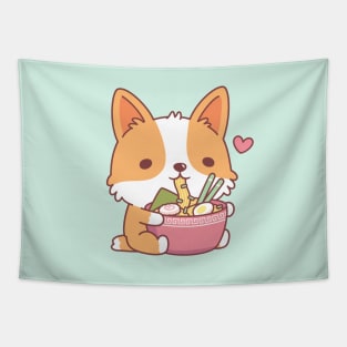 Cute Corgi Dog Eating Japanese Ramen Noodles Tapestry