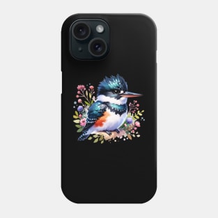 Belted Kingfisher And Flowers Phone Case