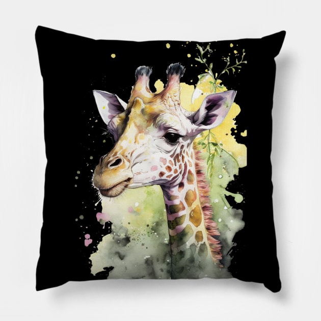 Portrait of an adorable and beautiful giraffe watercolor Sticker Pillow by Nethmi