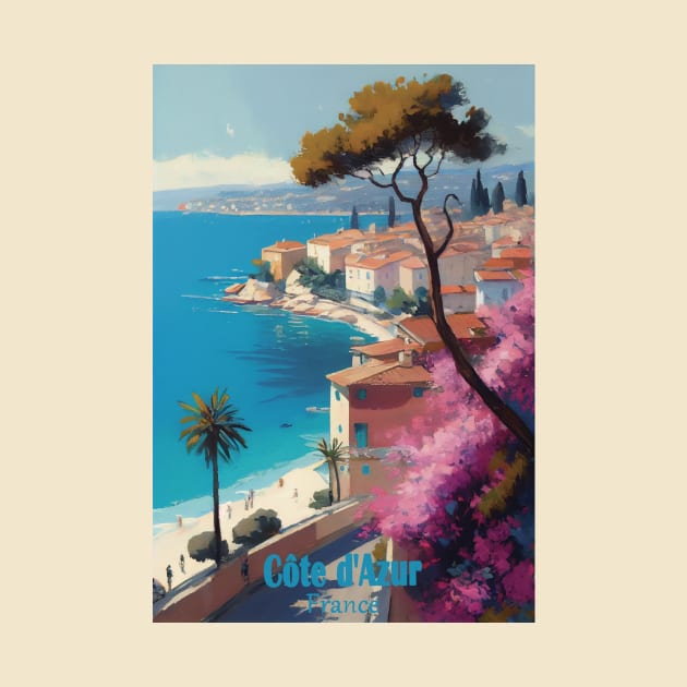 Cote d Azur vintage travel poster by GreenMary Design