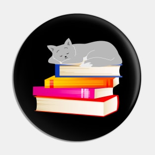 Cat sleeping on Books Reading Cat Lover Pin