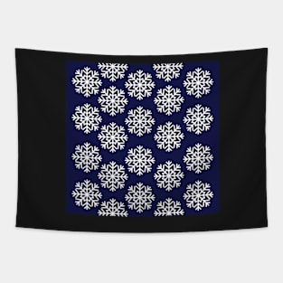 Navy and White Winter Wonderland Snowflake Print Tapestry