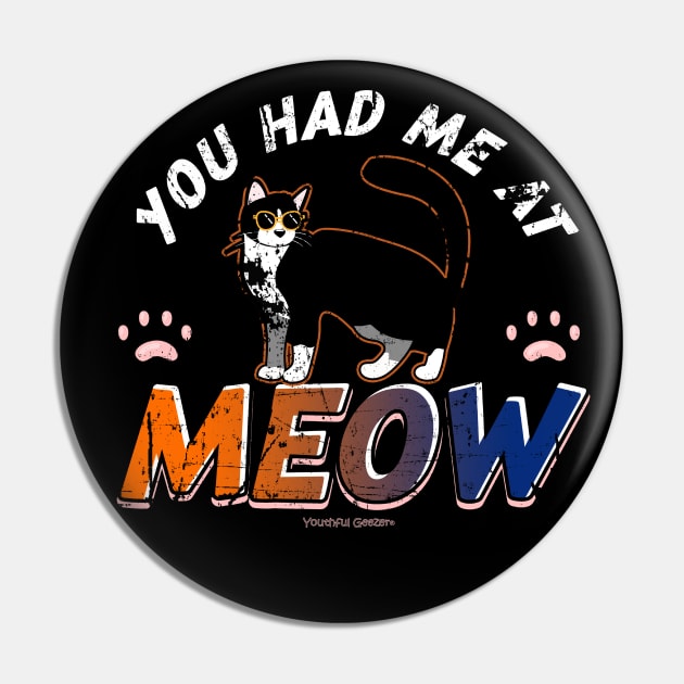 You Had Me At Meow Cat Lover Pin by YouthfulGeezer