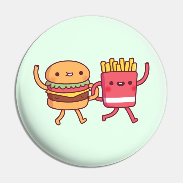 Cute Burger And Fries Linking Arms Besties Pin by rustydoodle