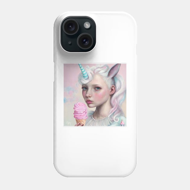 Unicorn Girl with Pink Ice Cream Phone Case by KimTurner