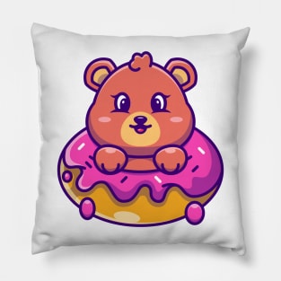 Cute baby bear with doughnut cartoon Pillow