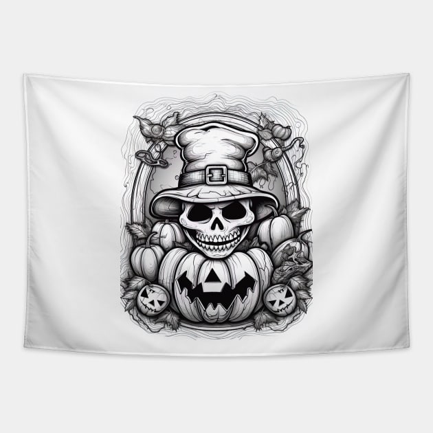 scary witch on white background Tapestry by Maverick Media