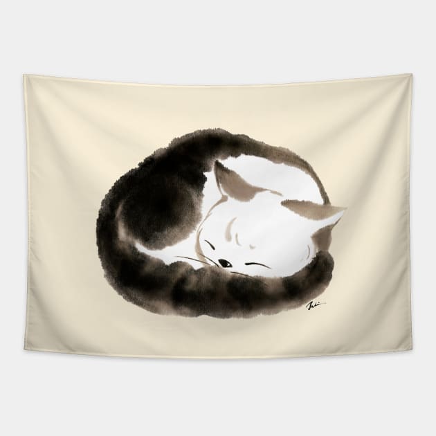 Cat Sleep Ball Tapestry by juliewu