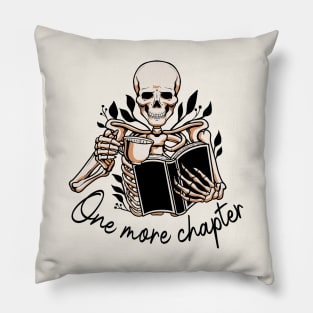 One More Chapter Skeleton Book Lover Pillow