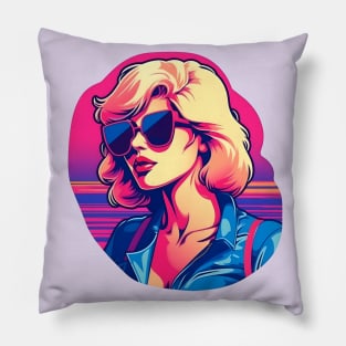 80s synthwave blonde girl with sunglasses Pillow