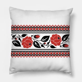 Print with Red Rose Inspired by Ukrainian Traditional Embroidery Pillow