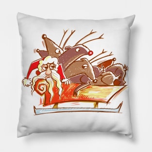 Santa and his sleigh full of lazy Reindeer Pillow