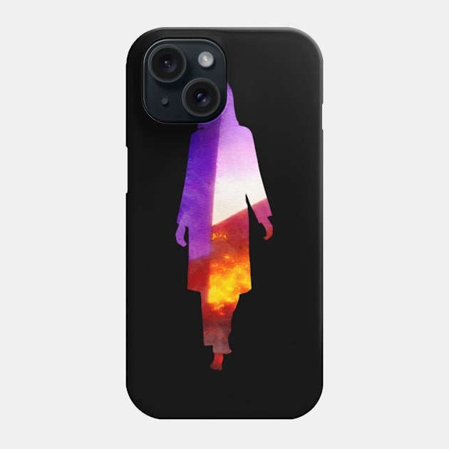 Silhouette of her in Orange and purple light Phone Case by Geomhectic