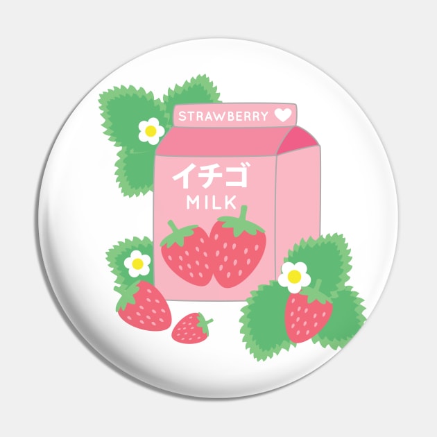 Strawberry Milk Kawaii Cute Strawberries Pink Pin by CandyMoonDesign