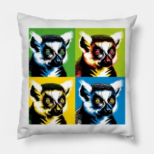 Lemur Luminance: A Pop Art Adventure Pillow