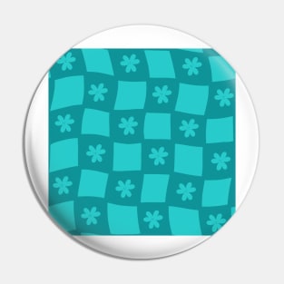 Large Floral Checker Board - Verdigris Green Pin